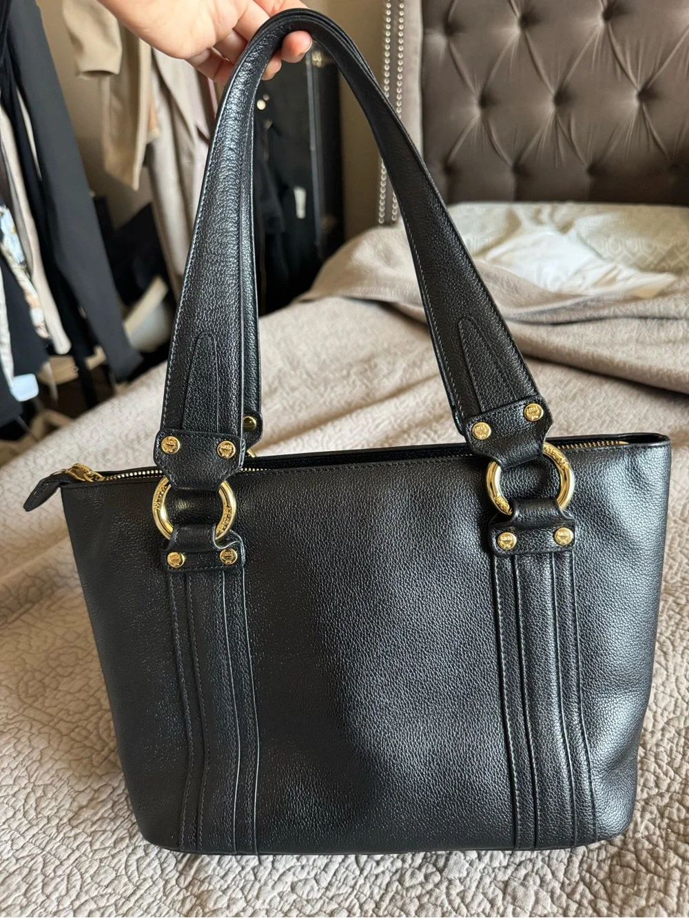 EUC Pebbled Leather Red Interior Vtg Medium MCM Tote - Picture 5 of 16